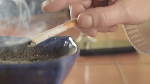 Hands Smoking Cigarette Exhaling Bar Close Shot — Stockvideo