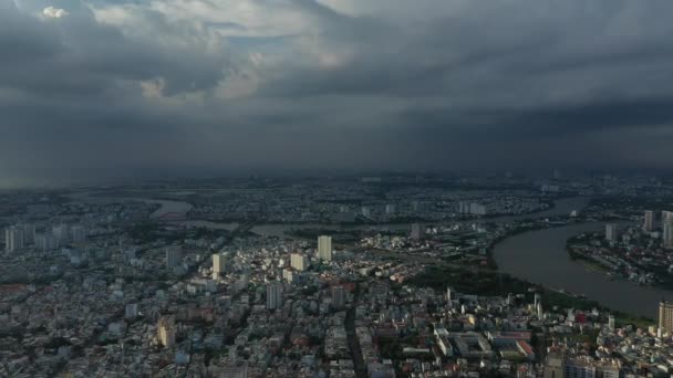 Drone Shot Storm Approaches Densely Populated Area City Camera Moves — Stok video