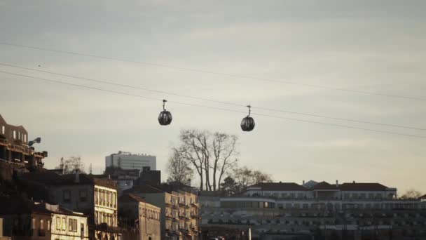 Two Cable Cars Moving Away Each Other Slow Motion Porto — Stockvideo