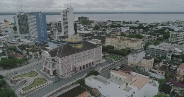 Teatro Amazonense Atira Aéreo Drone Prefeitura Manaus — Vídeo de Stock