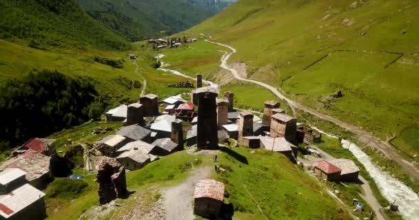 Starověké Unesco Historické Staré Village Krajina Ushguli Medival Stone Tower — Stock video