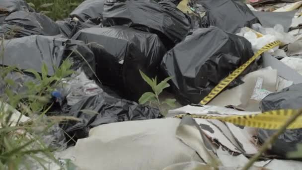 Plastic Bag Liners Garbage Dumped Countryside Medium Shot — Video Stock