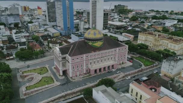 Amazon Theatre Manaus City Aerial Shot — Vídeos de Stock