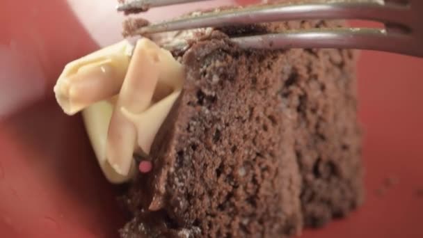 Eating Chocolate Cake Fork Macro Shot — Stockvideo