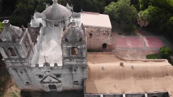 Drone Captures Architecture Oldest Unrestored Stone Church Mission Concepcion San — Vídeo de Stock