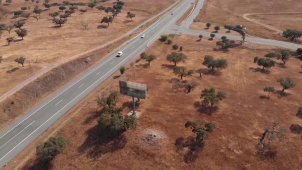 Aerial View Driving Cars Road Beja Dry Desert Summer Portugal — 图库视频影像