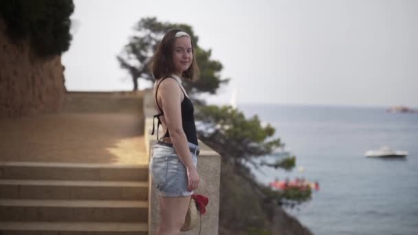 Young Female Model Heavenly Part Island Costa Brava Catalonia — 图库视频影像
