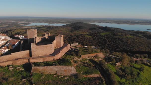 Panning Castle Monsaraz Beautiful Village Filled White Walls Historic Sites — Stockvideo