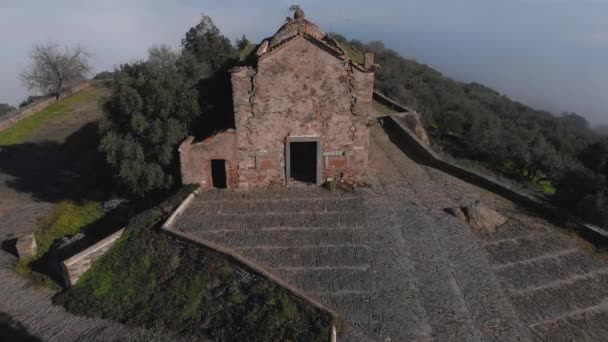 Drone Pulling Tilting Monsaraz Castle Border Portugal — Vídeos de Stock