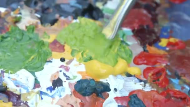 Painter Dips His Brush Green Paint Ready Paint Again — Wideo stockowe