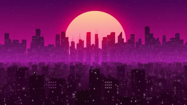 Night City City Sunset Purple Neons Vaporwave Style Retro Futuristic — Stock video