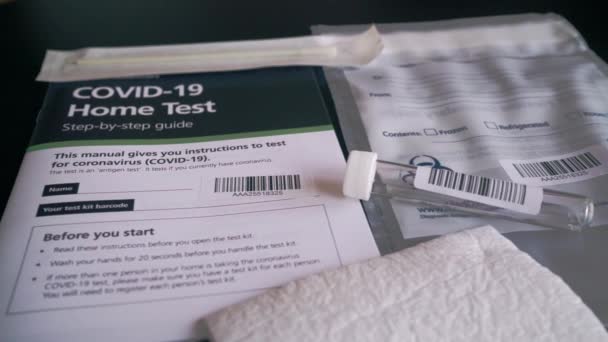 Covid Coronavirus Home Test Kit Guide Test Tube Cotton Tip — Vídeo de Stock