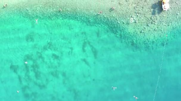 Aerial Top View People Swimming Sea Relaxing Beach — Wideo stockowe