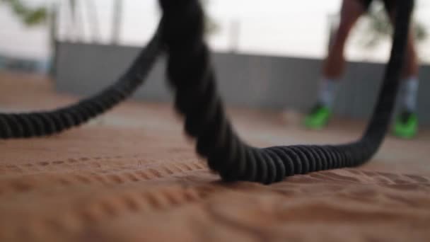 Street Work Out Ropes Hiting Ground — Stockvideo