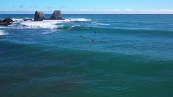 Surfing Punta Lobos Chile Sunny Day Incredible Landscape Recorded Drone — Stockvideo