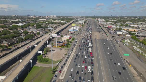 Aerial View Traffic Jam Highway Because Accident Houston Texas Usa — стоковое видео