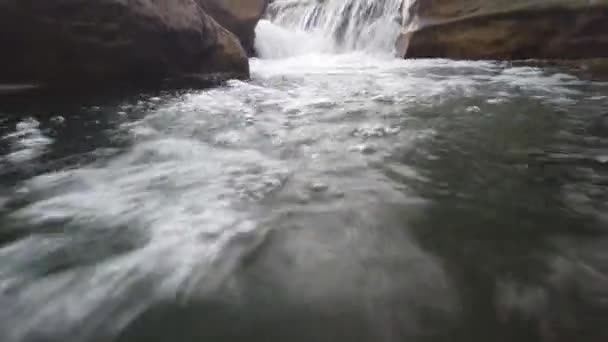 Flux Eau Claire Rivière Rivière Rapide Avec Chute Eau — Video