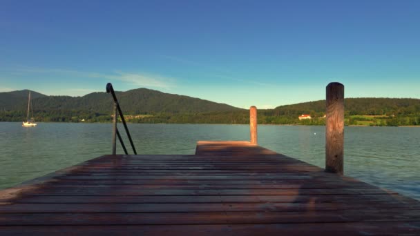 Loopable Scene Pier Leading Bavarian Tegernsee Beautiful Summer Day Little — Stockvideo