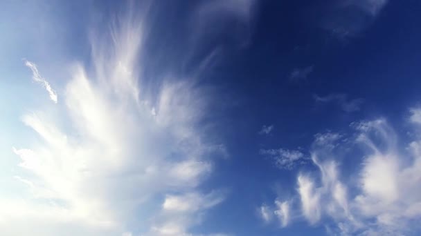 Dramatic Clouds Moving Slowly Clear Blue Sky Background Low Angle — Vídeos de Stock