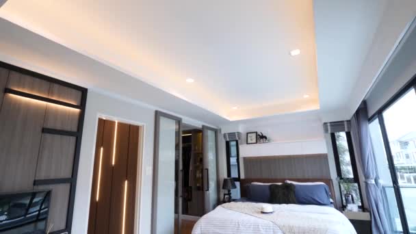 Beautiful Decorated Master Bedroom Decoration — стоковое видео