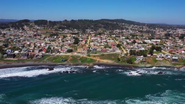 Aerial View Infiernillo Beach City Pichilemu Also Overlooking Town Black — 비디오