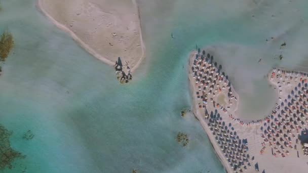 Drove Aerial View Elafonissi Beach Lagoon Blue Turquoise Water Crete — Vídeos de Stock