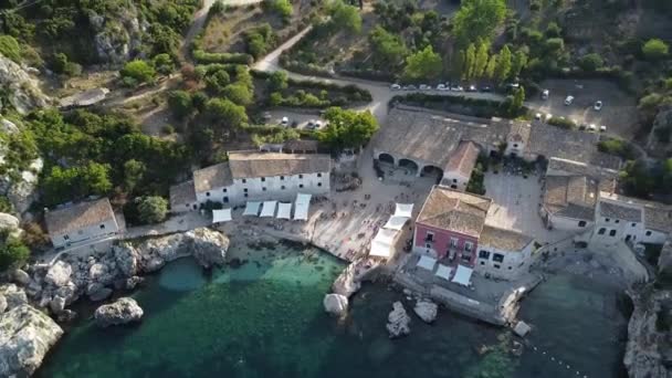 Aerial Top Showing Old Historic Italian Scopello Town Sicily Beautiful — Wideo stockowe