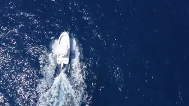 Aerial Top Tracking Shot Passing Luxury Yacht Mediterranean Sea Summer — Wideo stockowe