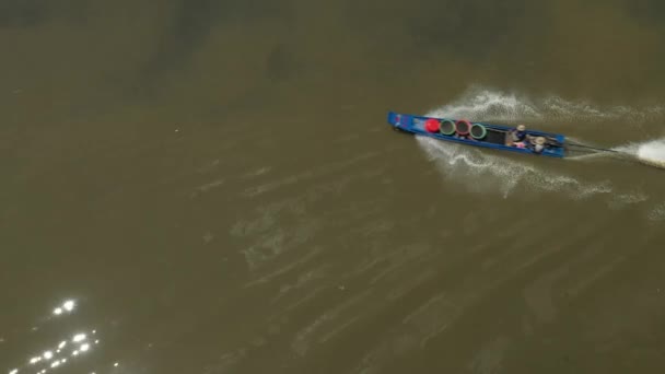 Top Shot Blue Speedboat Kenh Canal Waterway Connects Mekong Delta — Αρχείο Βίντεο
