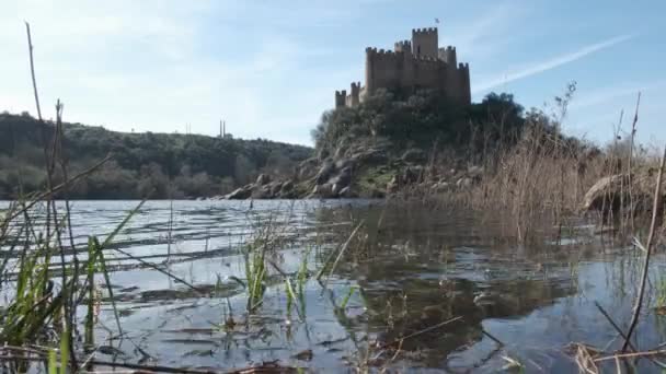 Scenic River View Medieval Fairytale Old Historic Castle Almourol Summit — Vídeo de Stock