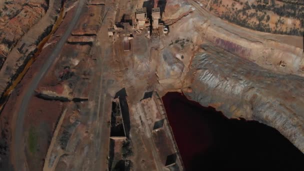 Destroyed Landscape Abandoned Mine Top Aerial View — 비디오