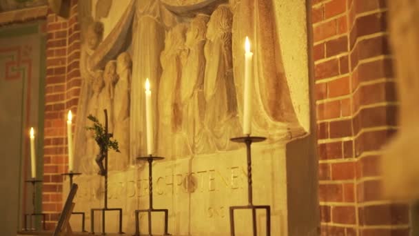 Candles Stone Carvings Altar Church Truck Shot — Stock videók