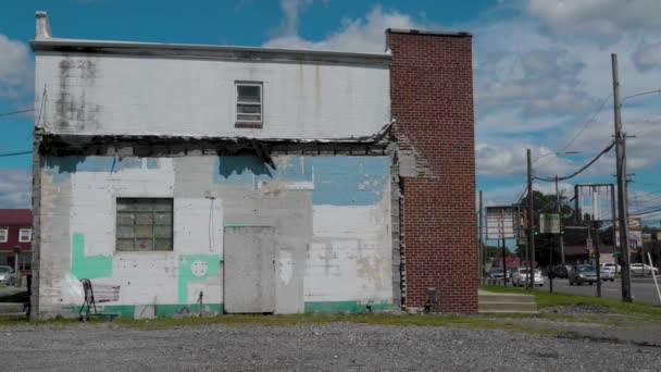 Abandoned Store Buildings Corner Busy Street — 비디오