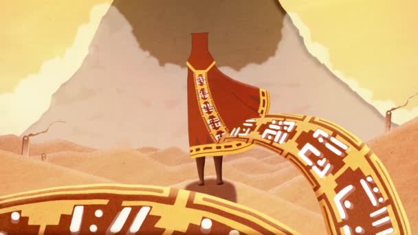 Animation Journey Video Game Character Looks Desert While His Cape — Video