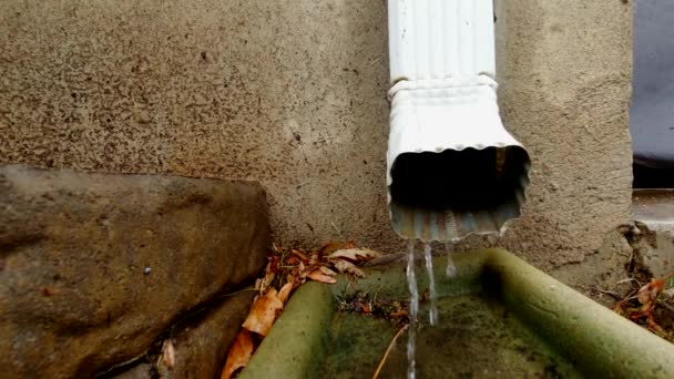 Water Seen Dripping Out Rain Guttering Ground — 图库视频影像