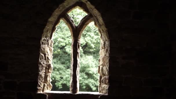 Ornate Arch Window Frame Georgian Building England Medium Panning Shot — Stockvideo