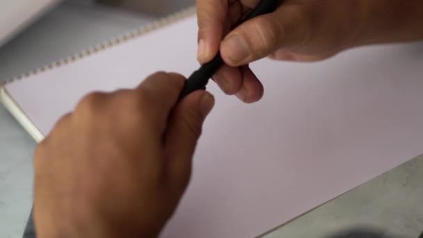 Beard Man Writing Letter Pen Paper Table — Stock Video