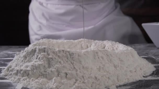 Chef Pouring Egg Flour — Vídeo de stock