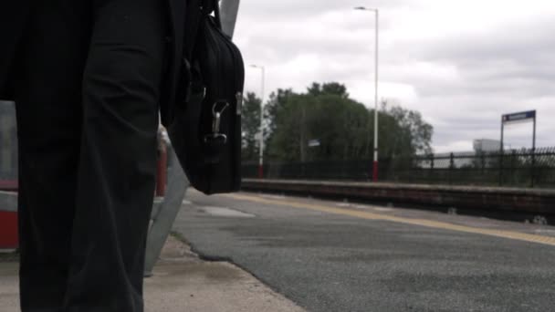 Business Woman Walking Train Platform Briefcase Medium Shot — Video