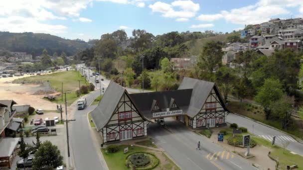 Luchtfoto Van Stad Van Campos Jordão Belangrijke Toeristische Site — Stockvideo