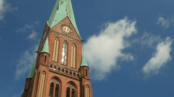 Aug 2020 Schwerin Germany View Tall Tower Schwerin Lutheran Cathedral — Stok video