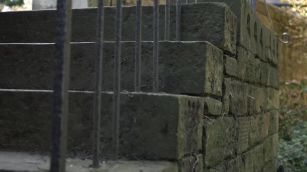 Old Stone Steps Metal Railings Medium Tilting Shot — Stockvideo