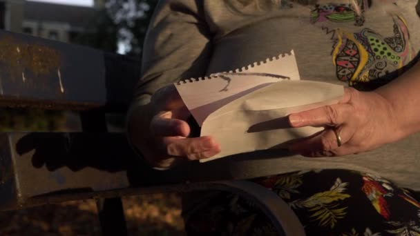 Hands Mature Woman Holding Letter Park Close Shot — Stock video