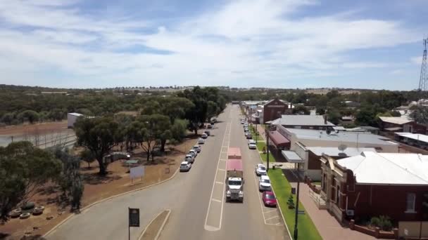 Aerial View Small Farming Community Truck Rolling Main Street — Video
