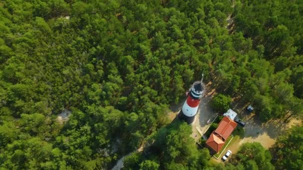 Drone Slow Spin Stilo Lighthouse Lighthouse Located Osetnik Polish Coast — Stockvideo