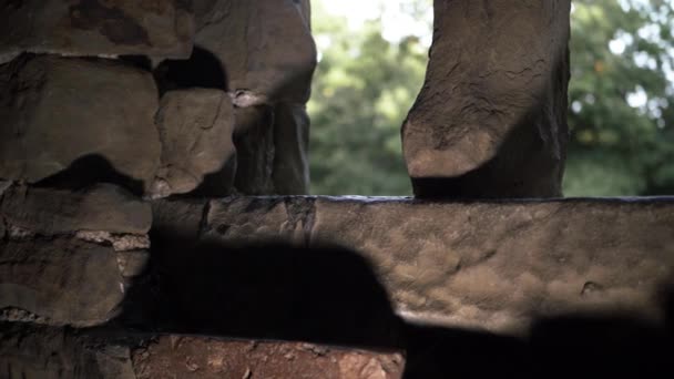 Window Ledge Old Stone Building Ruins — Stockvideo