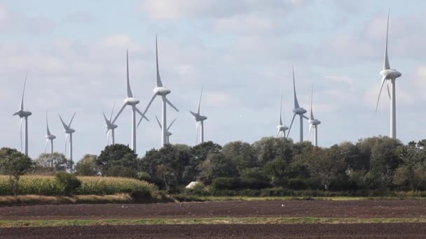 Wind Farm Seen Ploughed Farmland East Fresia Lower Saxony Germany — Vídeo de Stock