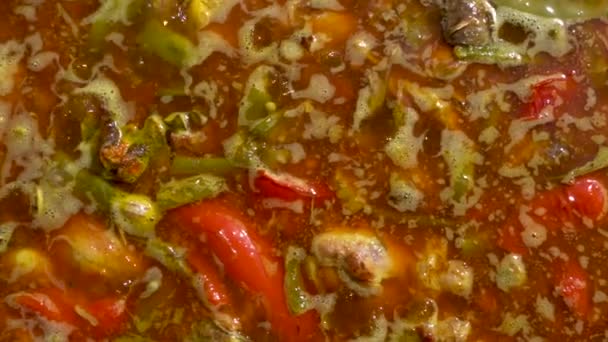 Aerial Traveling Paella While Boils — ストック動画