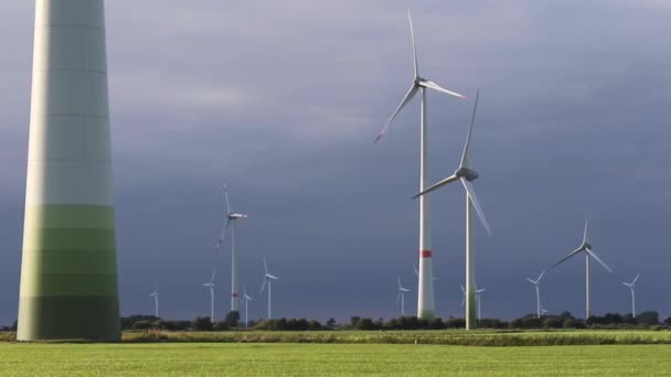 Вітряні Турбіни Сільськогосподарських Землях Східна Фризія Нижня Саксонія Німеччина 2020 — стокове відео