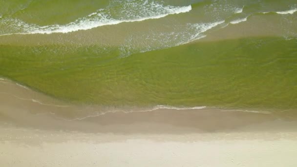 Aerial View Green Baltic Seawater Waves Slowly Reaching Shore Osetnik — Video Stock
